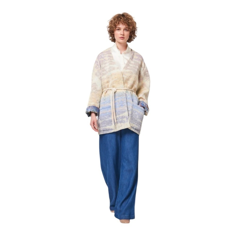Raquel Allegra Quilted Tie Waist Rainbow Halo Overcoat Jacket Size XS NWT - Picture 11 of 15